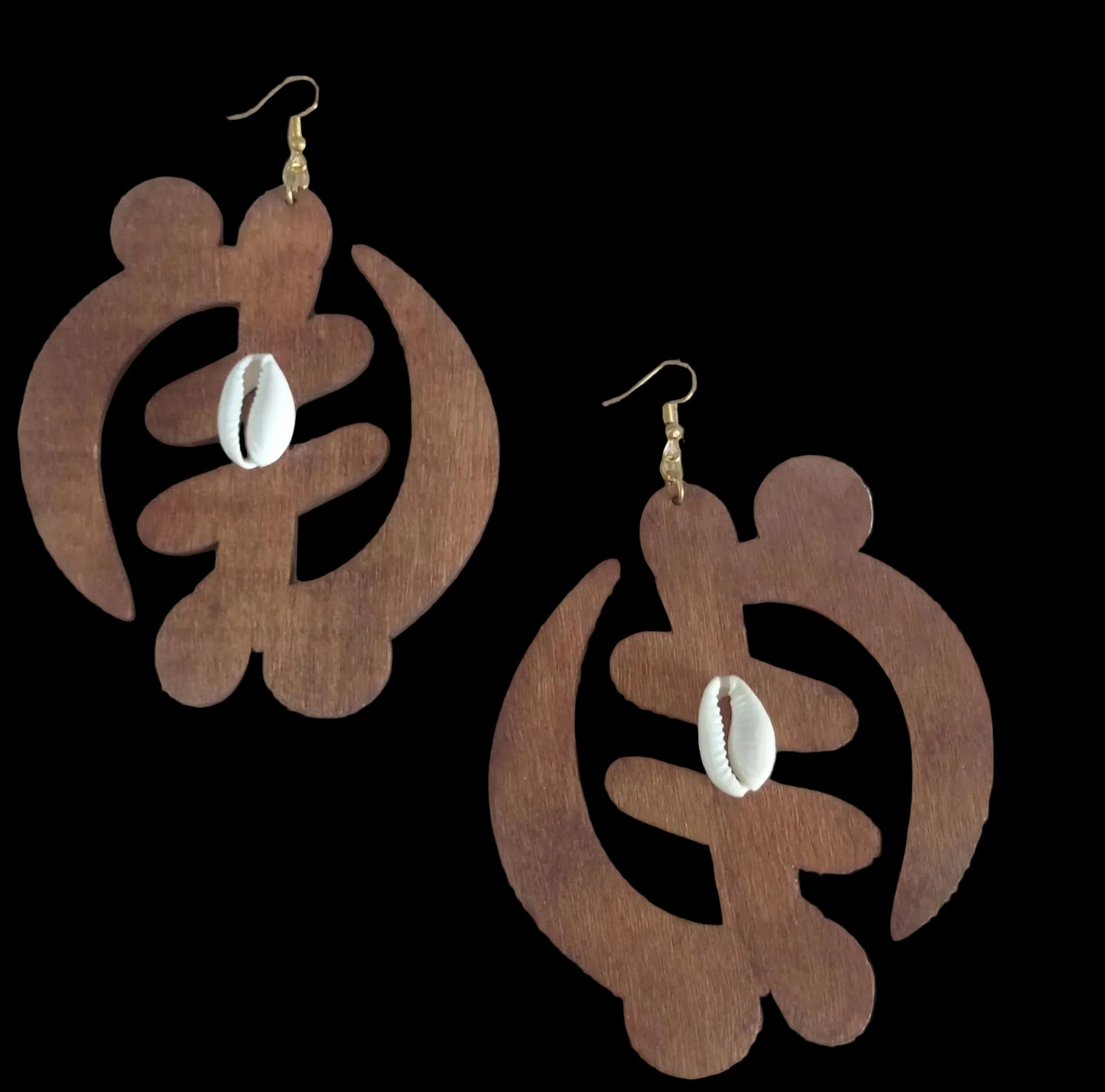 Gye Nyame Cowrie Wooden Earrings