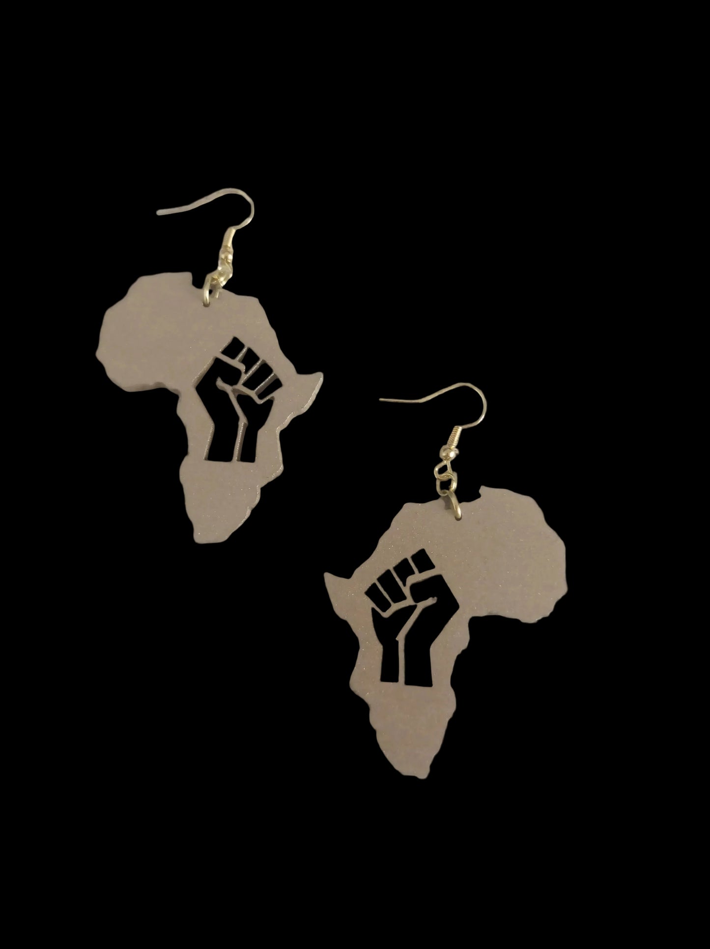 Gold Africa Black Power Fist Wooden Earrings