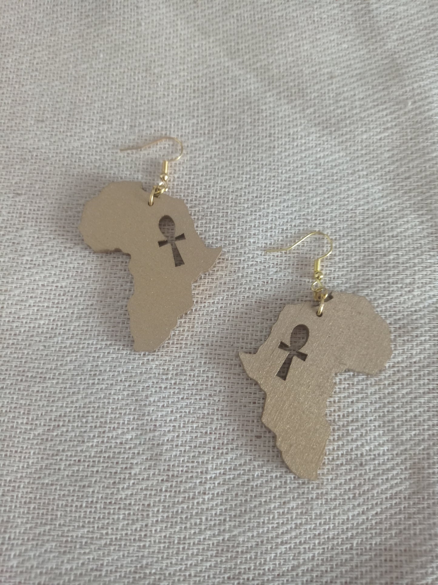 Gold Africa Ankh Wooden Earrings