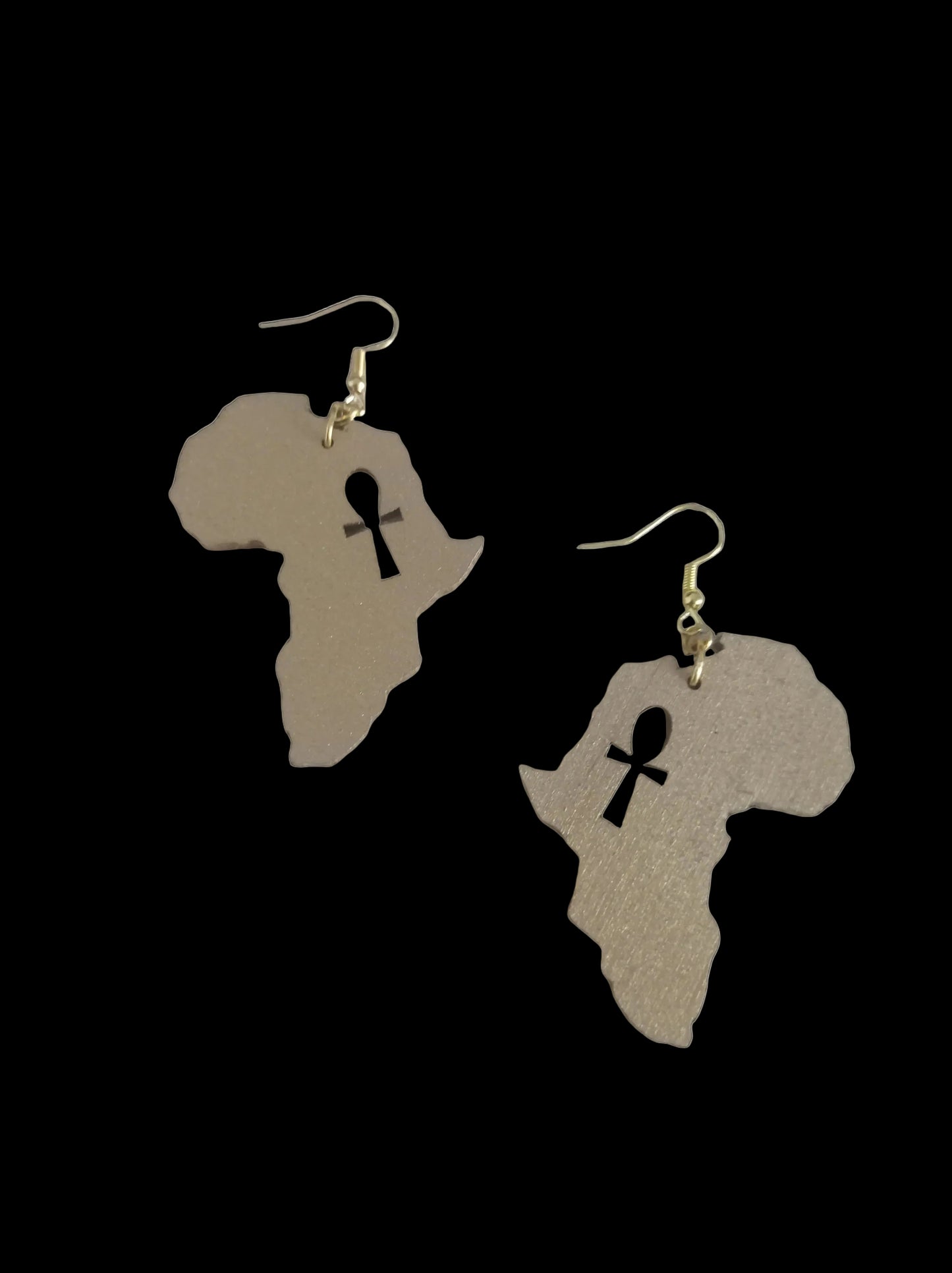 Gold Africa Ankh Wooden Earrings