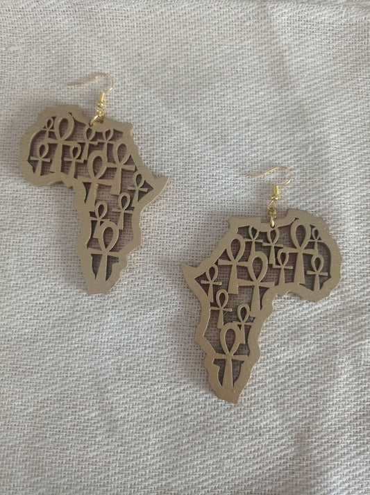 Africa Ankh Cutout Wooden Earrings – Black & Gold